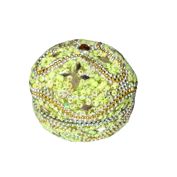 Vintage Round Nesting Trinket Boxes Green Beaded and Mirrored Four in One - Picture 5 of 12